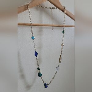 Chico's Asymmetrical Gold and Faux Stone Statement Necklace